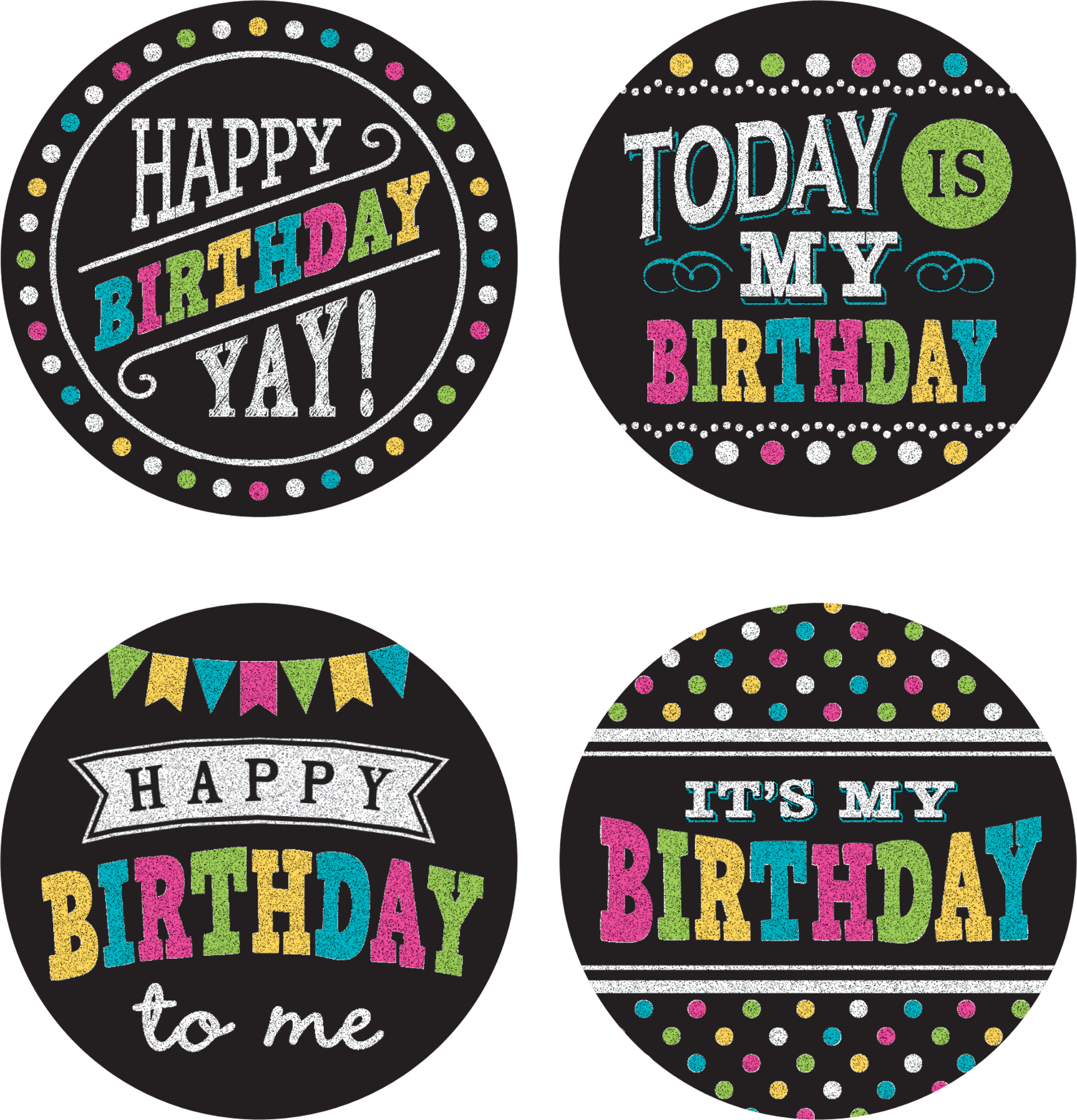 Chalkboard Brights Happy Birthday Wear ’Em Badges