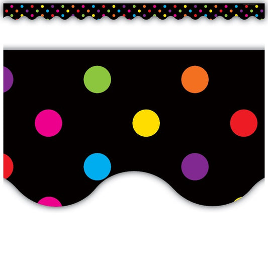 Multicolor Dots on Black Scalloped Border Trim